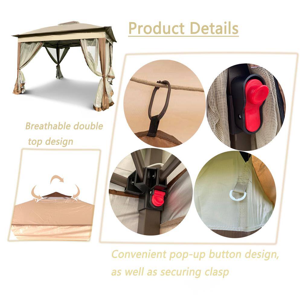 Miscool Heidi 11 ft. x 11 ft. Beige Pop Up Gazebo Canopy with Removable Zipper Netting, Soft Top Event Tent 2-Tier