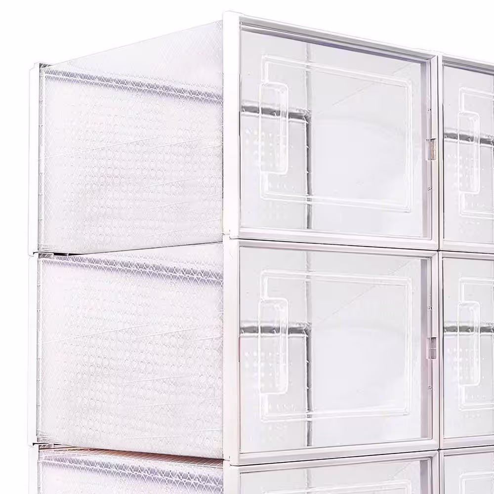 None 6-Pair Transparent Foldable Stackable Plastic Shoe Boxes