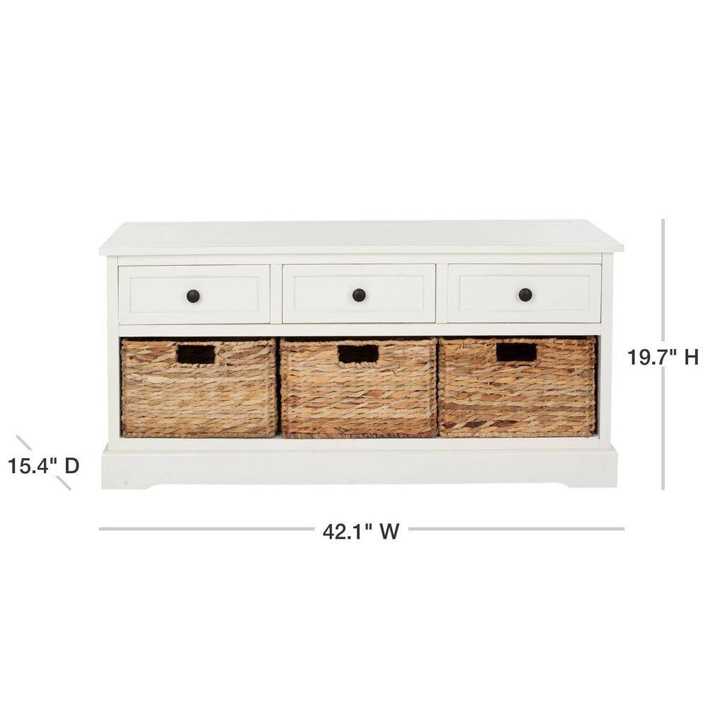 SAFAVIEH Damien 3-Drawer Rustic White/Cream Wood Entryway Bench