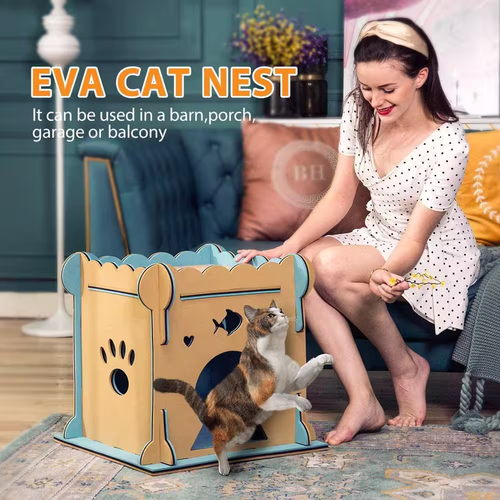 VIVOHOME 18.9 in. Waterproof Easy Set-Up DIY Cat House with Kitty Scratching Board