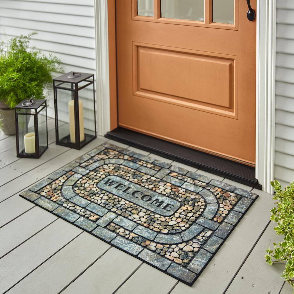 Mohawk Home Welcome Garden Pebbles Gray 23 in. x 35 in. Doorscapes Estate Mat
