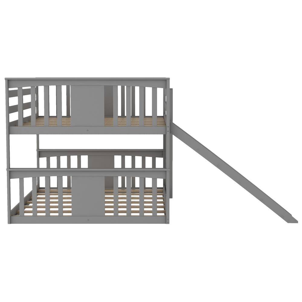 Qualler Gray Full Over Full Bunk Bed with Ladder and Slide