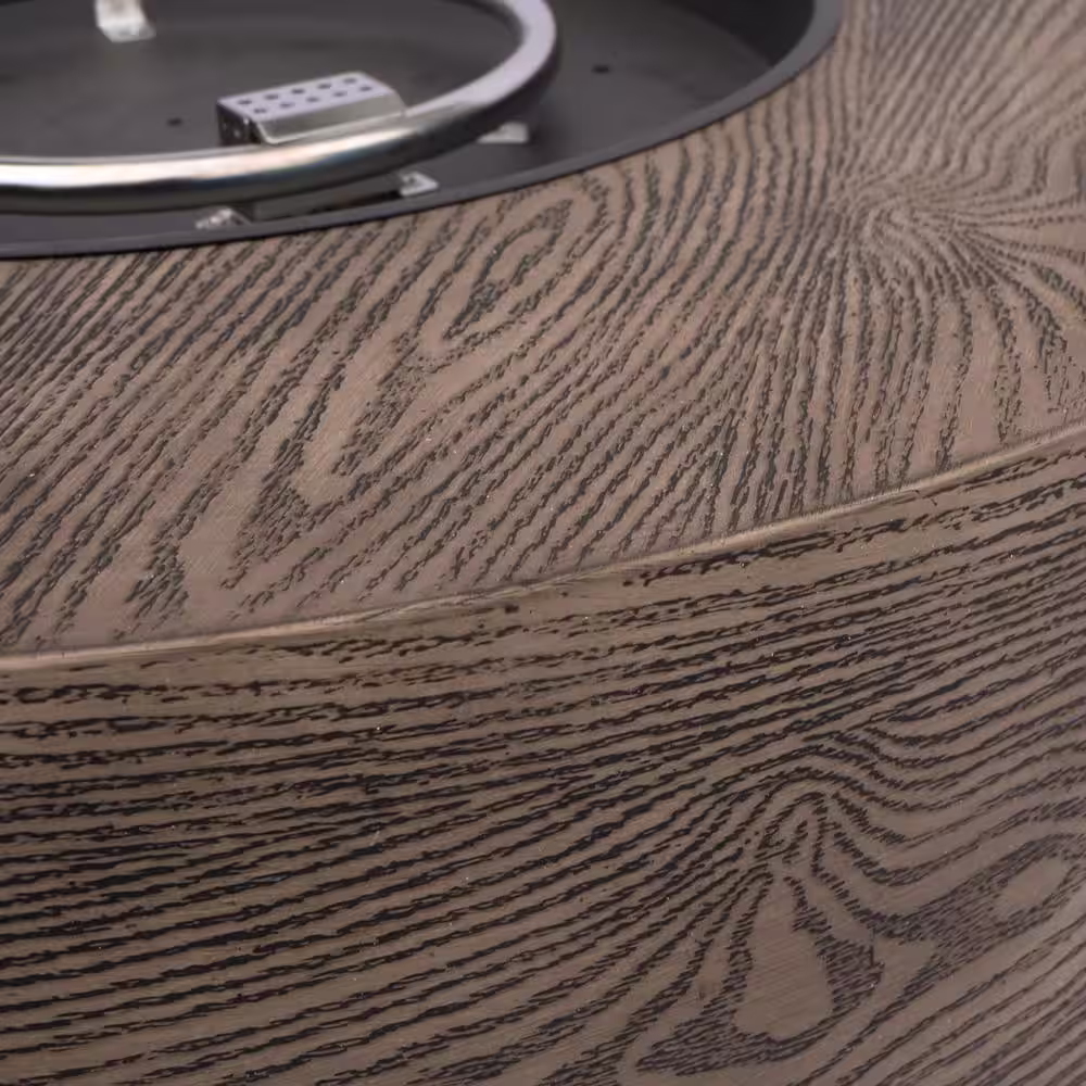 Noble House Midway Metal Brown Wood Pattern Round Fire Pit Table with Tank Holder