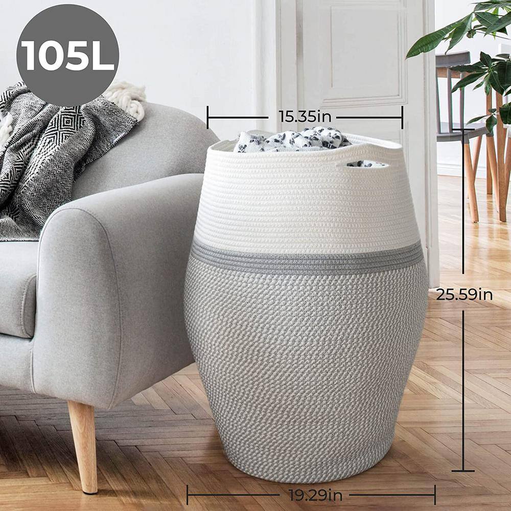 None 19.3 in. W x 19.3 in. D x 25.6 in. H Jute Laundry Basket Hamper Gray