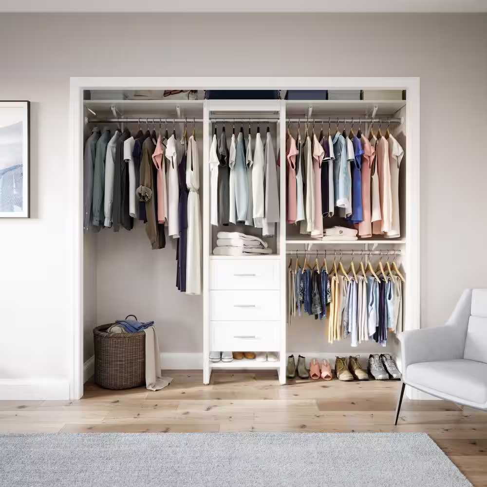 CLOSETS By LIBERTY 48 in. W - 92 in. W White Closet Drawer Tower with Shelf and Rod Extensions Wood Closet System