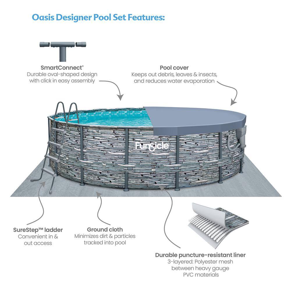 None 16 ft. Round 48 in. Deep Metal Frame Above Ground Pool, Stone Slate
