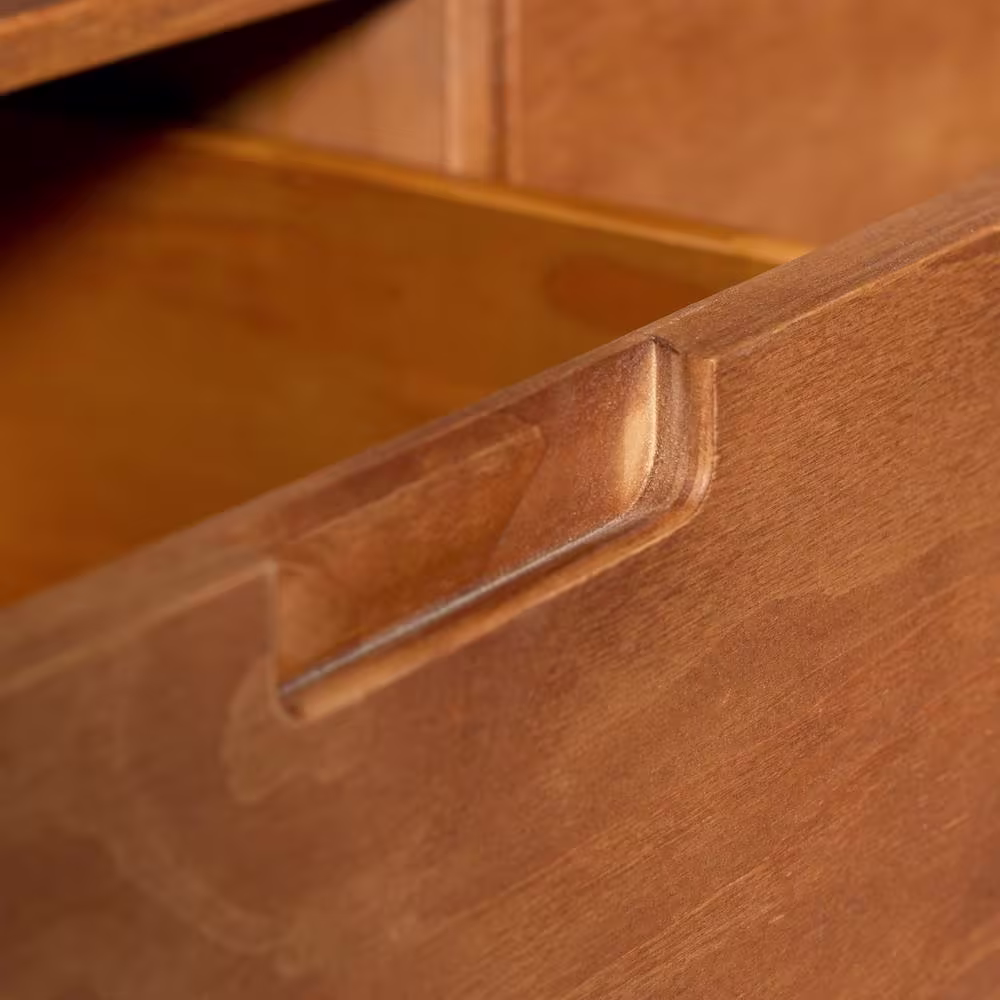 Walker Edison Furniture Company Ivy 58 in. Caramel Wood TV Stand with 3 Drawers Fits TVs Up to 64 in. with Cable Management