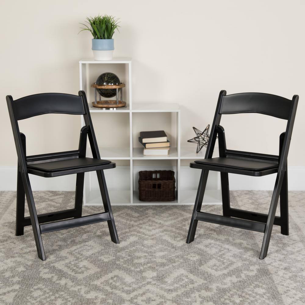 Carnegy Avenue Black Vinyl Seat with Resin Frame Folding Chair (Set of 2)