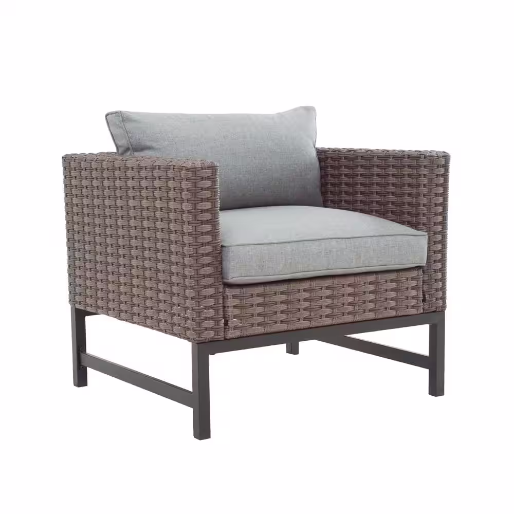 Patio Festival Right-Angle 5-Piece Wicker Patio Conversation Seating Set with Gray Cushions