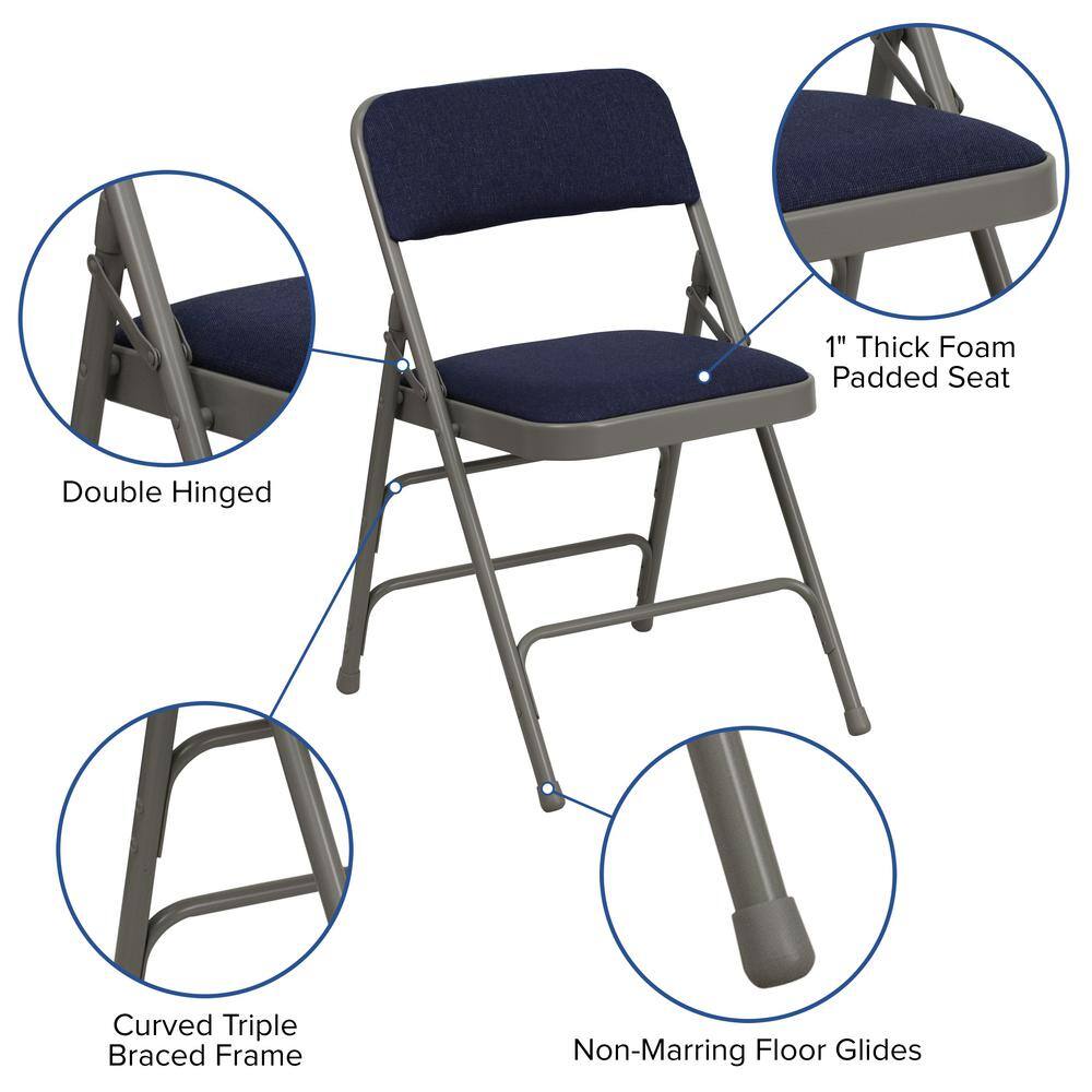 Flash Furniture Hercules Series Curved Triple Braced & Double Hinged Navy Fabric Upholstered Metal Folding Chair