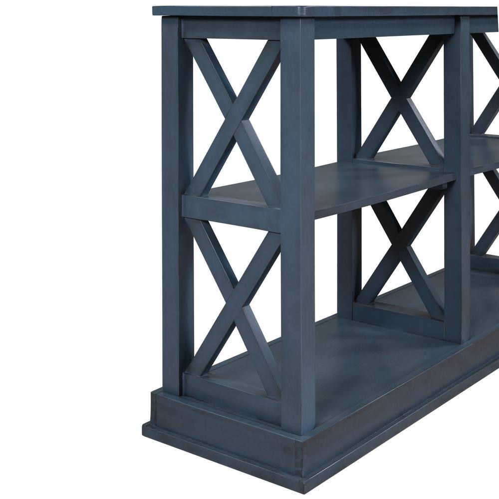 Harper & Bright Designs 46.5 in. L Blue Rectangle Wood Console Table with X Shape Legs