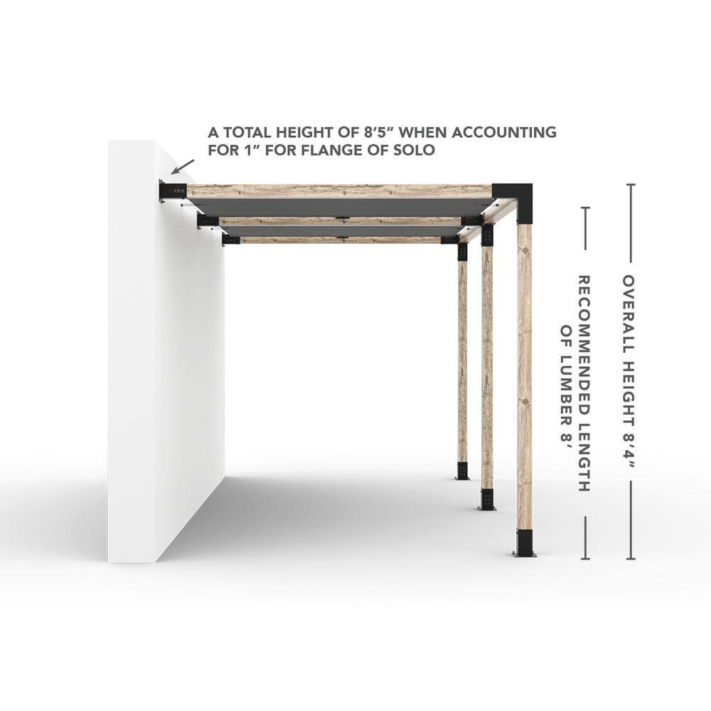 TOJA GRID 8 ft. L x 16 ft. W Double Wall Mount Pergola Kit with 2 Denim Shade Sails, 4x4 Wood