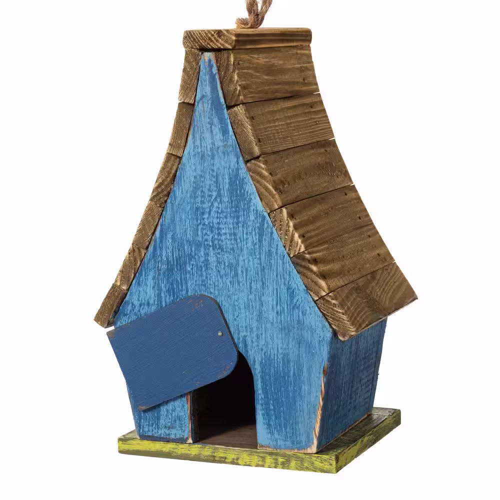 Glitzhome 12.5 in. H Distressed Solid Wood Birdhouse with 3D Leaves