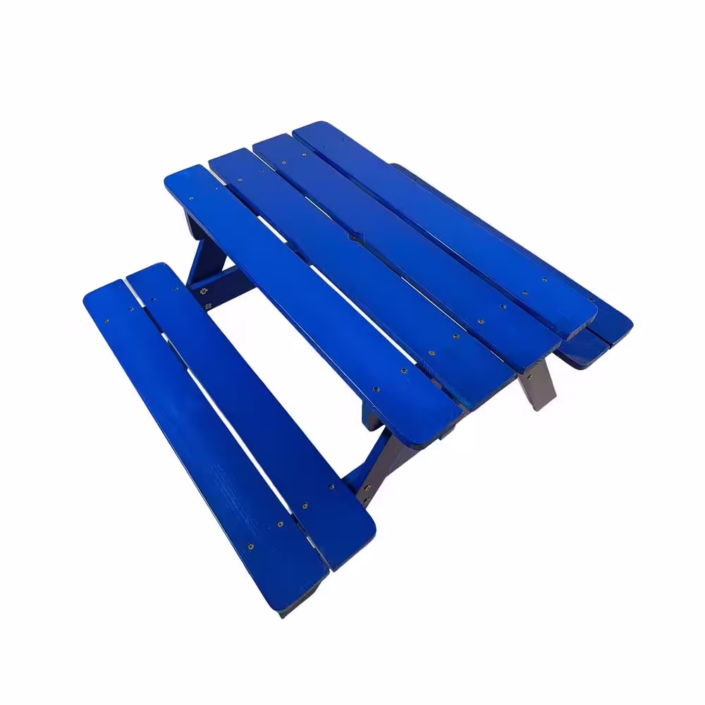 None 33.6 in. W x 29.9 in. D x 20.87 in. H Blue Wooden Picnic Table Children's Dining Table with Benches