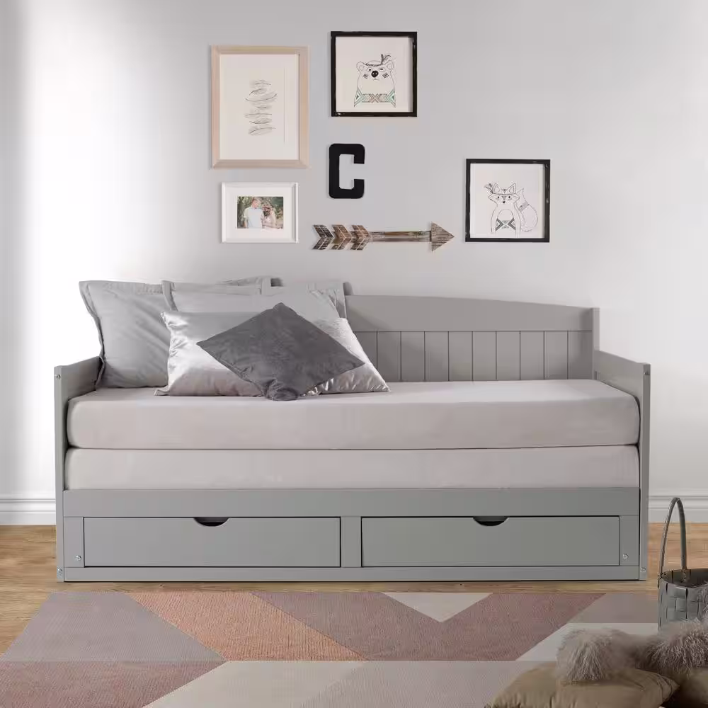 Alaterre Furniture Harmony Dove Gray Twin Daybed with King Conversion