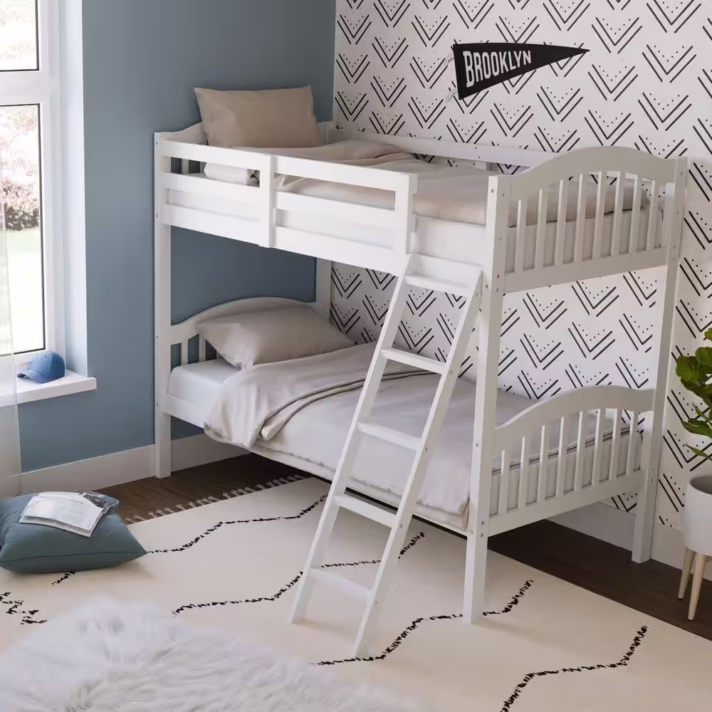 Storkcraft Long Horn White Solid Hardwood Twin Bunk Bed