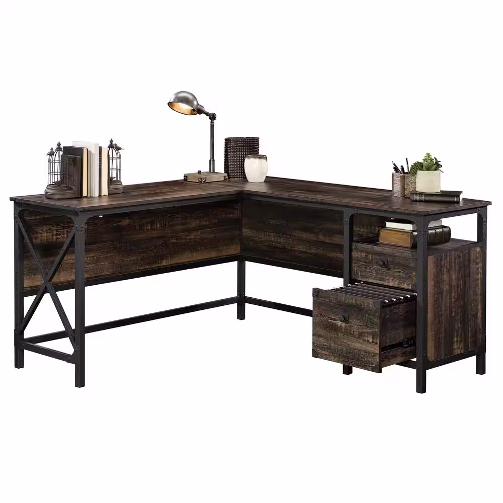 SAUDER Steel River Carbon Oak L-Shaped Desk
