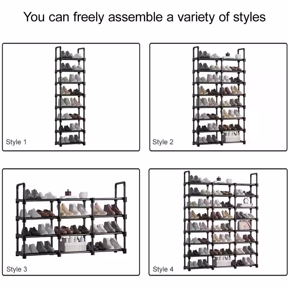 None 57 in. H 48-Pair 8-Tier Black Metal Shoe Rack