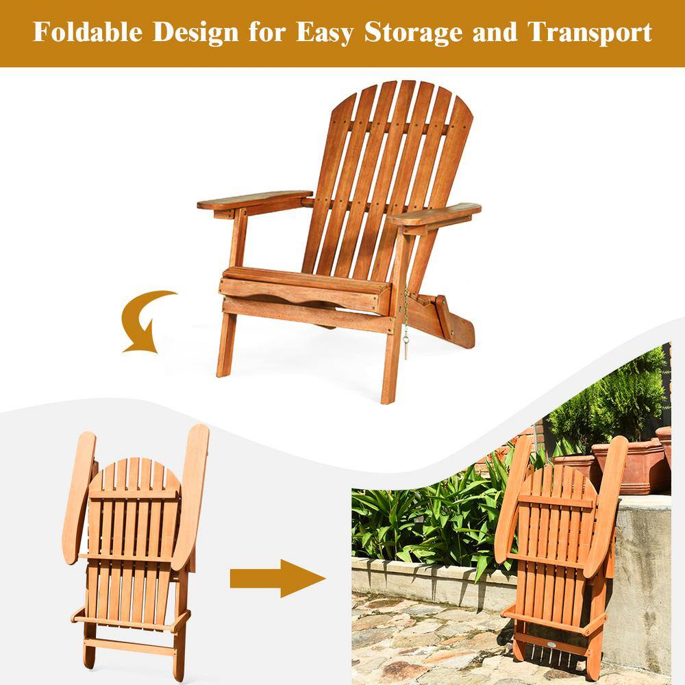 Costway 3 Piece Wooden Adirondack Patio Conversation Chair Table Set Folding Seat Furniture Garden