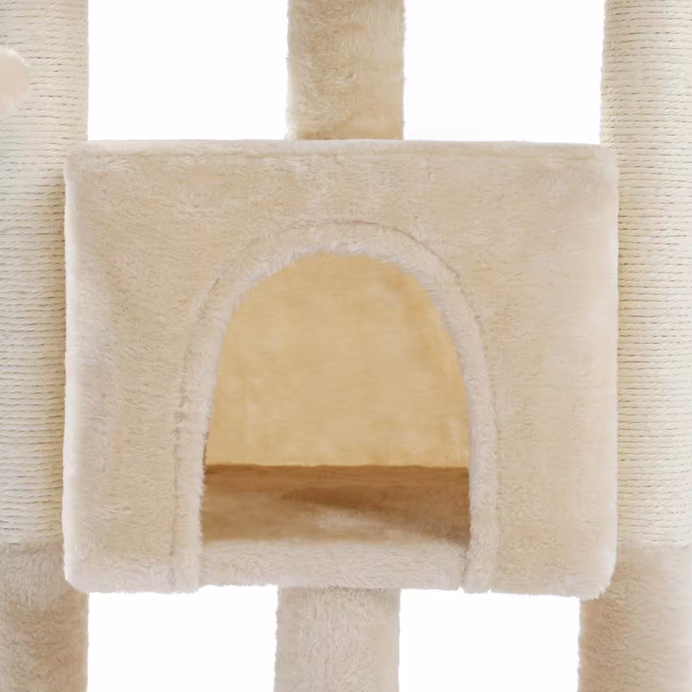 Foobrues 28.40 in. H Cat Scratching Posts and Trees with Condos and Spacious Perch in Beige