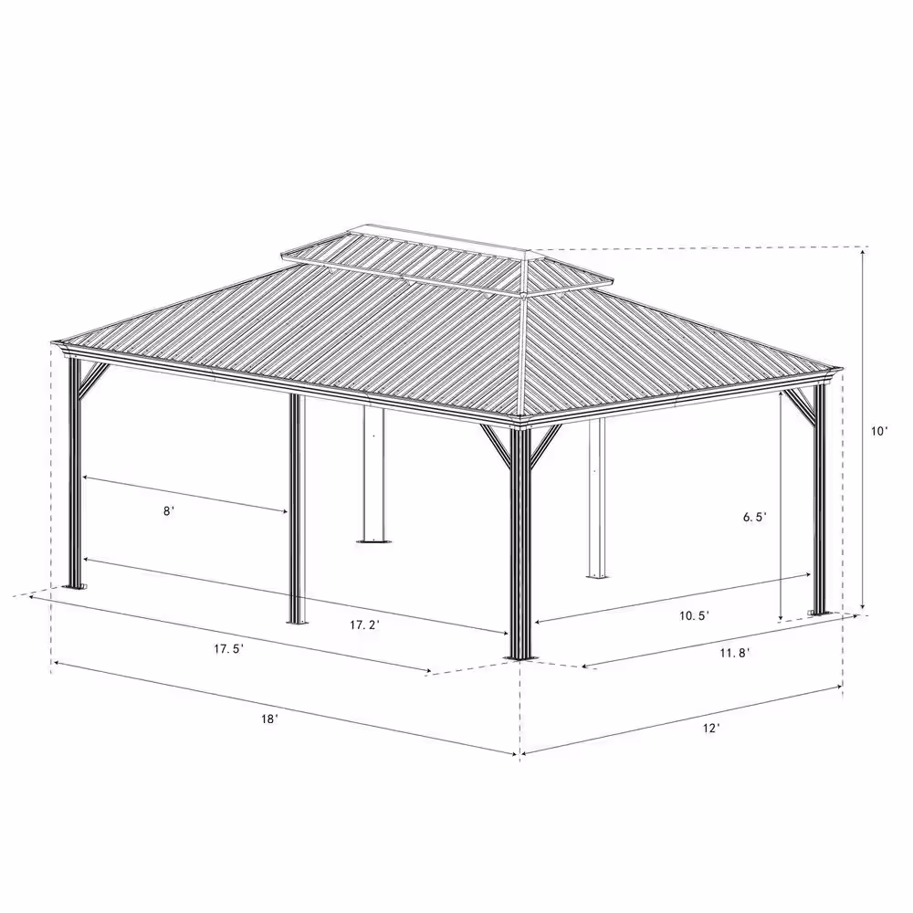 KOZYARD Alexander 12 ft. x 18 ft. Brown Aluminum Gray Hardtop Gazebo with Galvanized Steel Roof