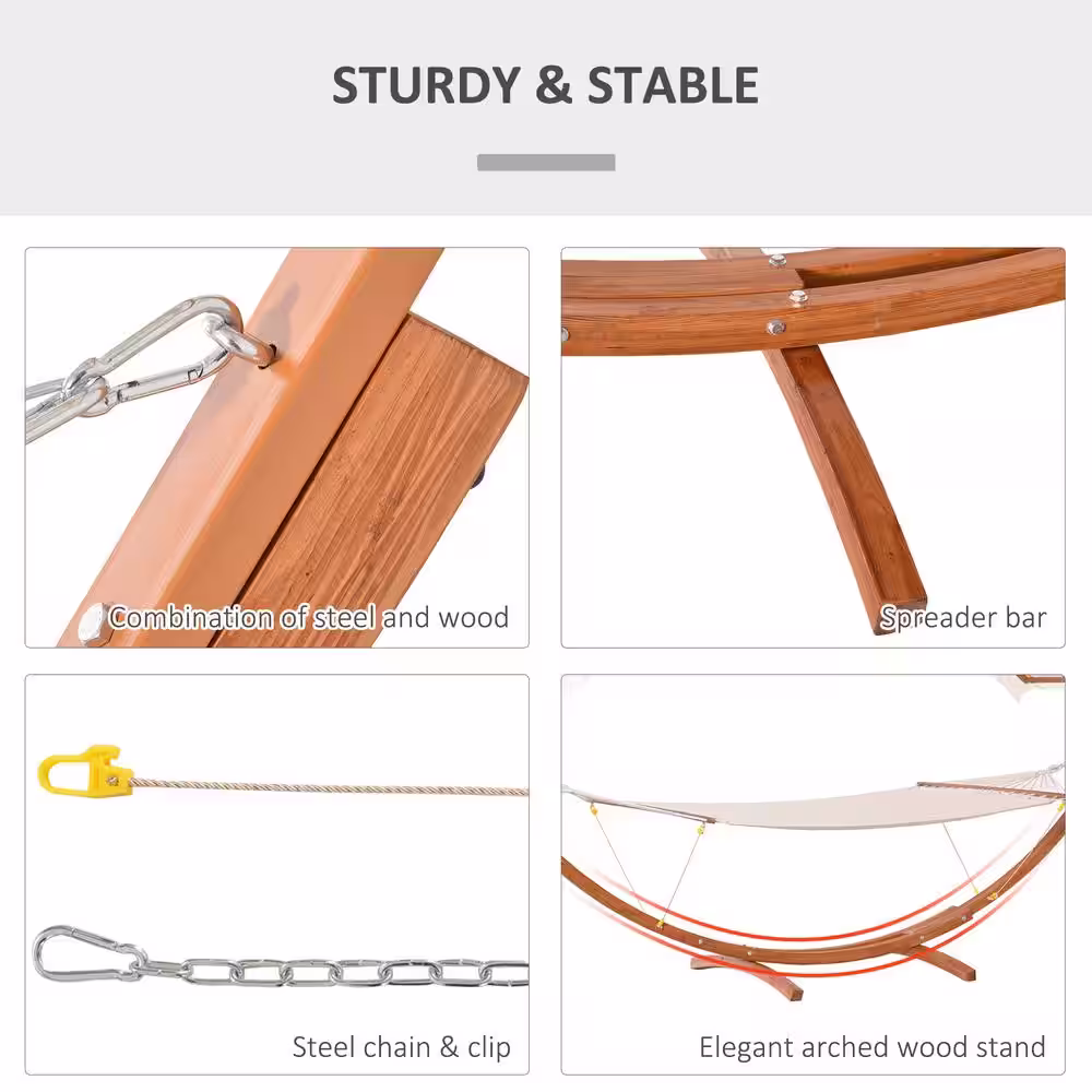 Outsunny 13 ft. Free Standing Hammock with Cotton Fabric Bed in White