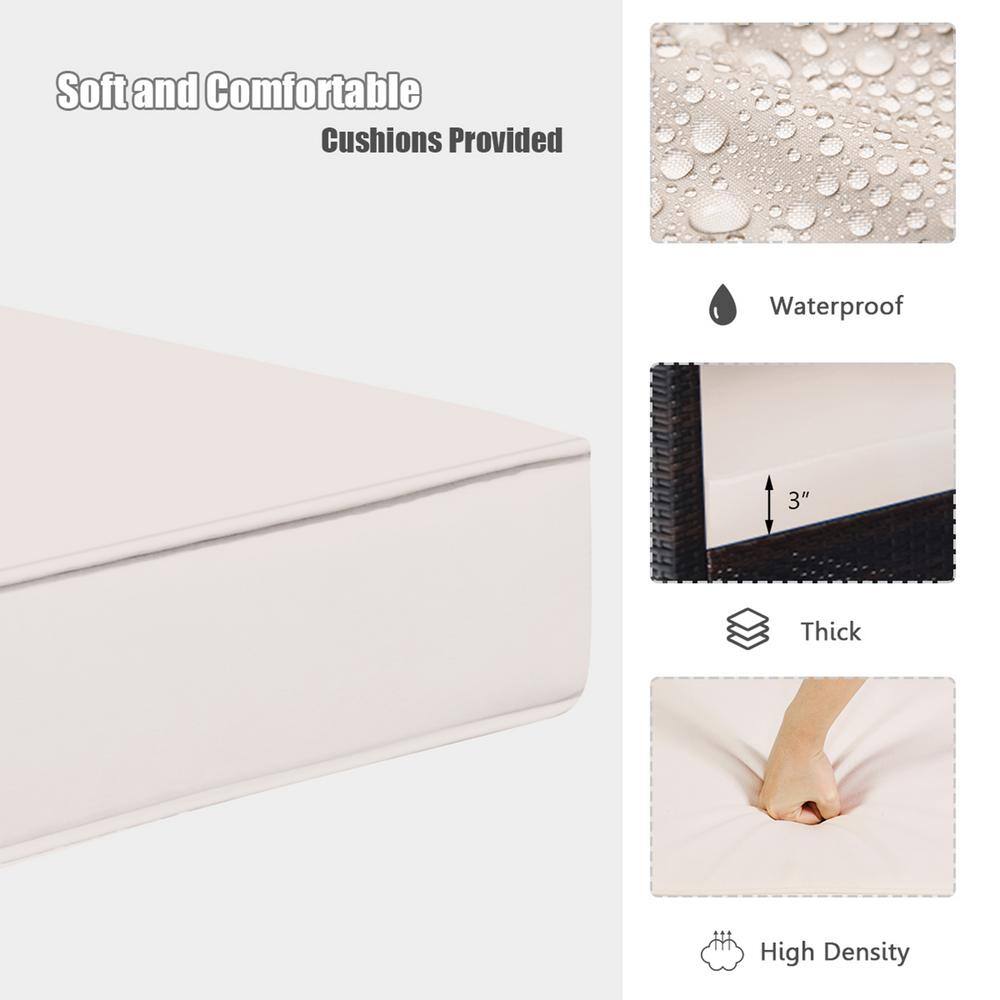 None 3-Piece Patio Wicker Sofa Outdoor Bistro Set Acacia Wood Frame with Cushion Covers Beige and Turquoise