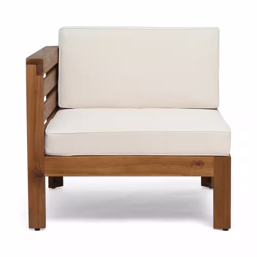 Noble House Cambridge Teak Brown 5-Piece Wood Patio Conversation Sectional Seating Set with Beige Cushions