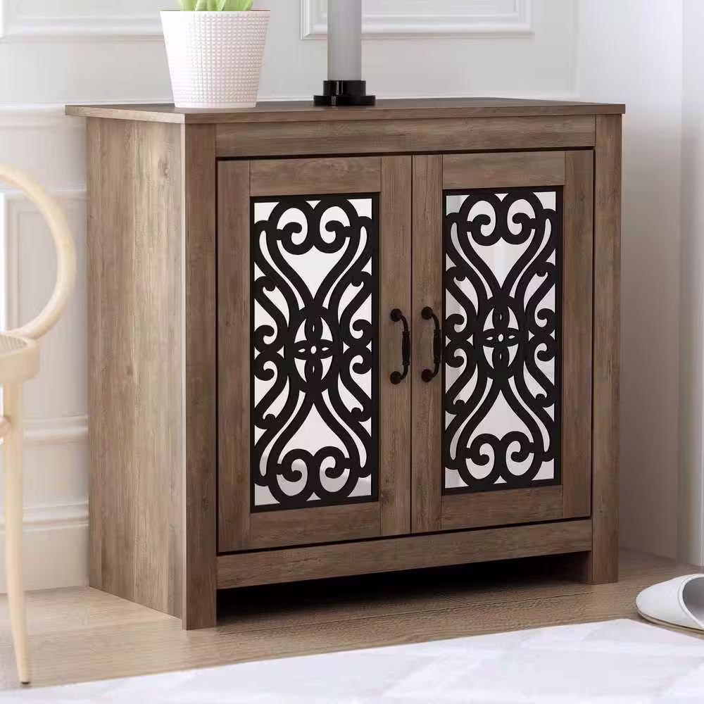 GALANO Calidia 30.2 in. H X 30.9 in. W Knott Oak with Grey Stone 2 Door Shoe Cabinet