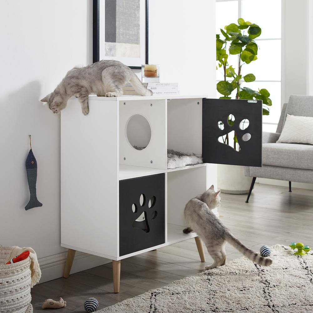 Sam's Pets Convertible Black and White Cat Tree End-Table Shelf