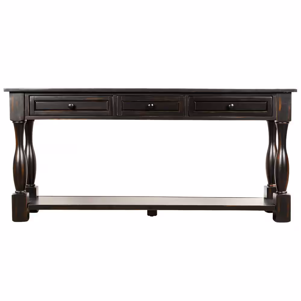 Harper & Bright Designs 65 in. Black Standard Rectangle Wood Console Table with Drawers