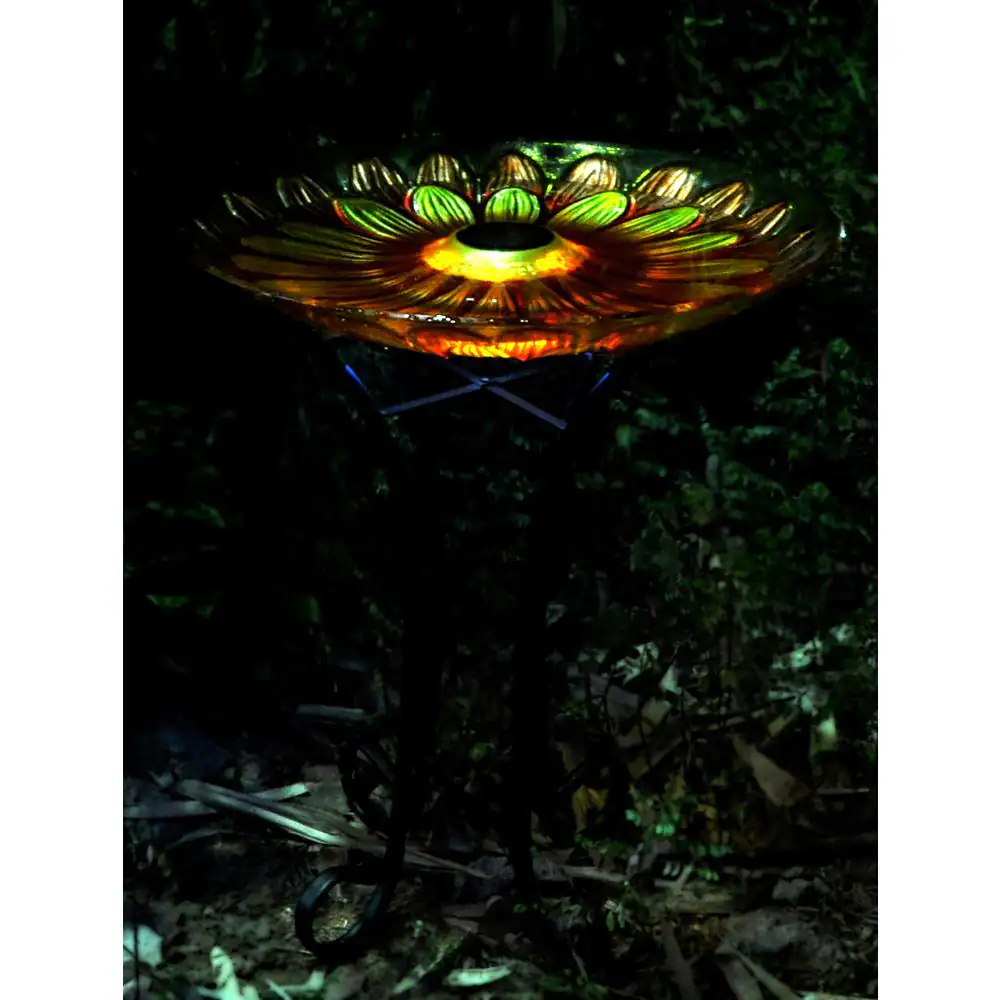 Hi-Line Gift Solar Glass Sunflower Birdbath