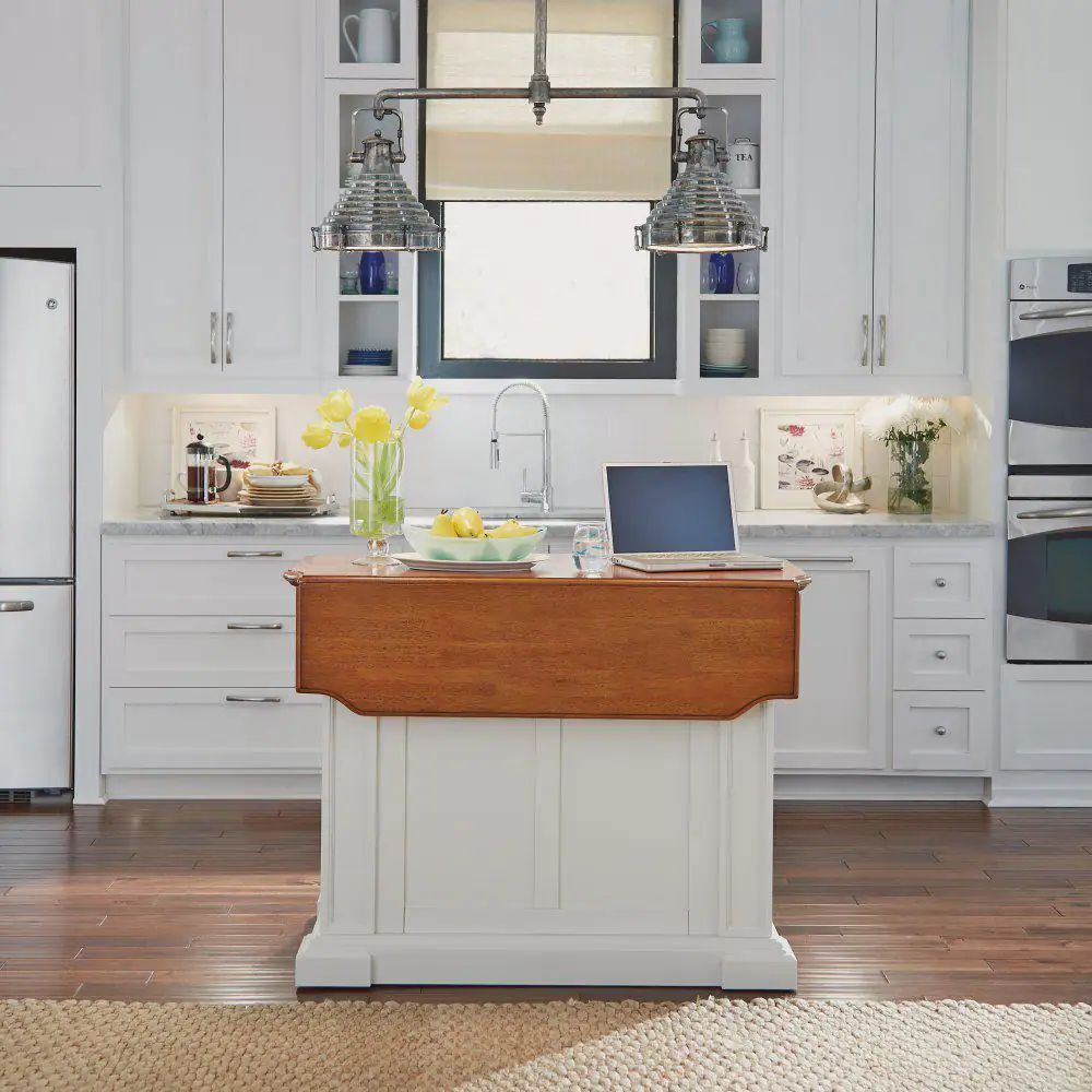 HOMESTYLES Americana White Kitchen Island With Drop Leaf