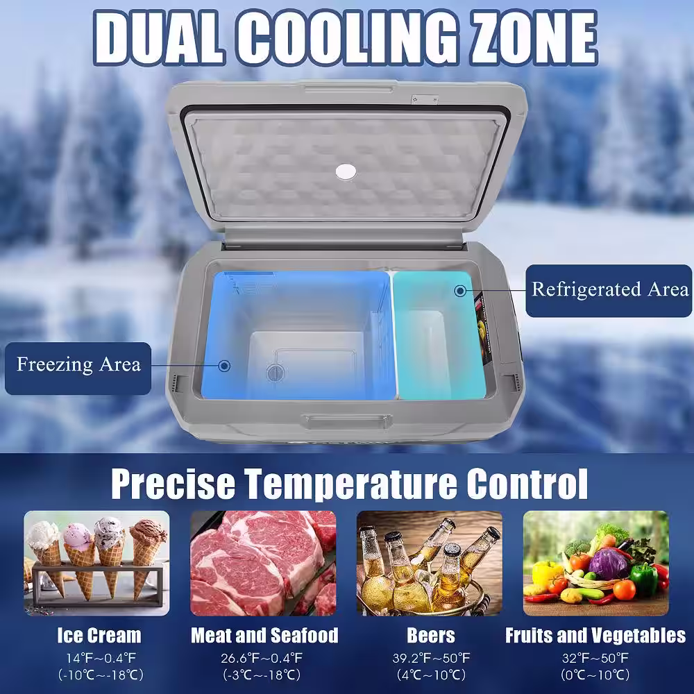 Costway 42 QT Portable Car Refrigerator -4Â°F to 50Â°F Dual-Zone Car Chest Cooler in Gray