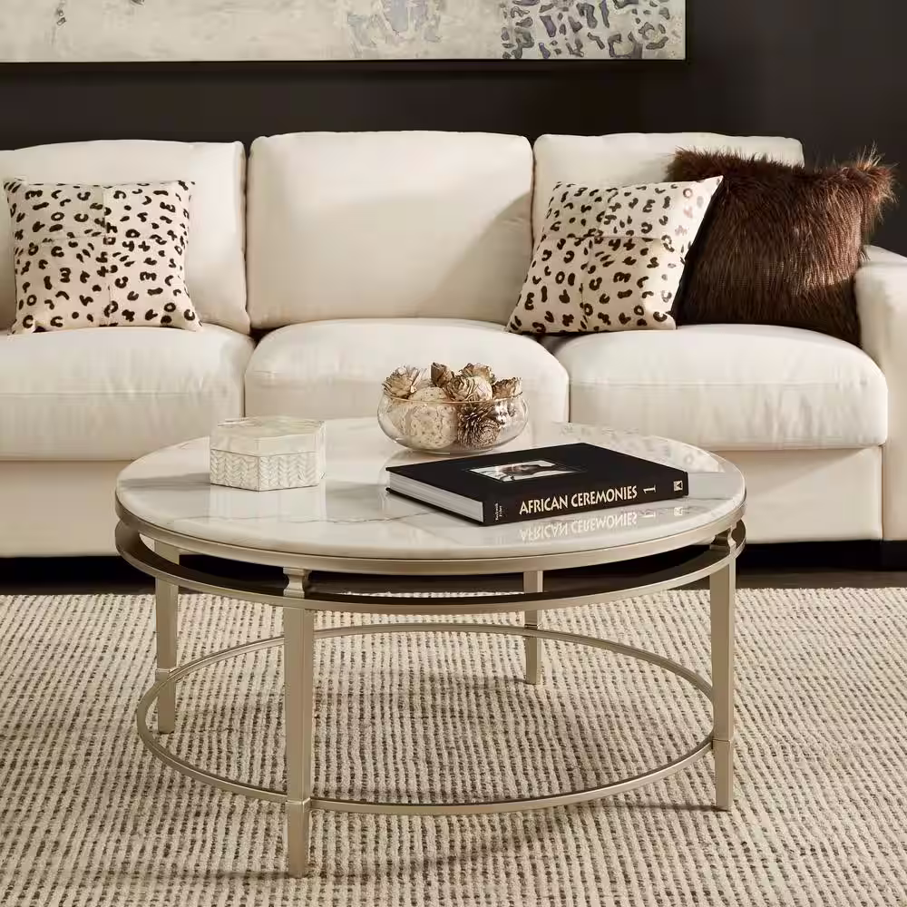 HomeSullivan Champagne Silver Marble Top Coffee Table
