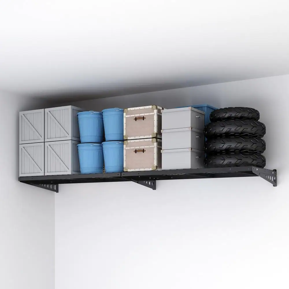 FLEXIMOUNTS 24 in. x 48 in. Heavy Duty Wall Shelf with Brackets in Black