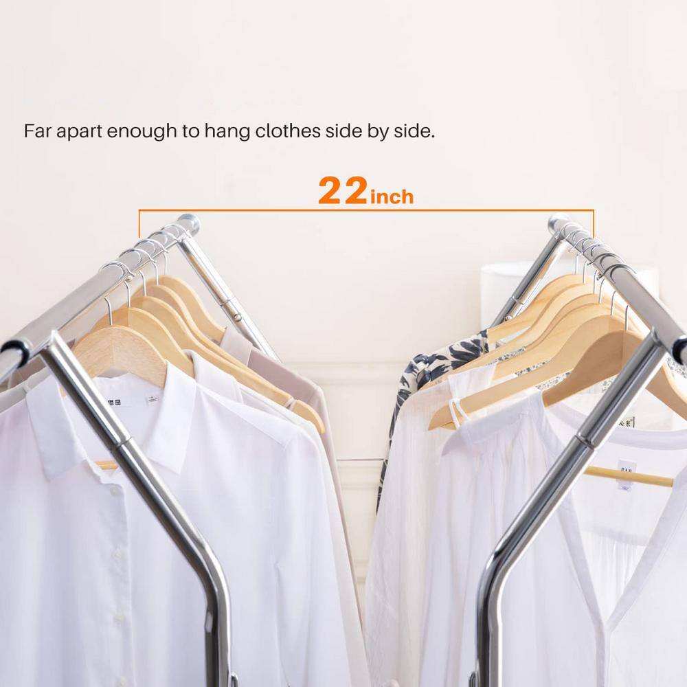 None Chrome Metal Garment Clothes Rack Double Rods 42 in. W x 68 in. H