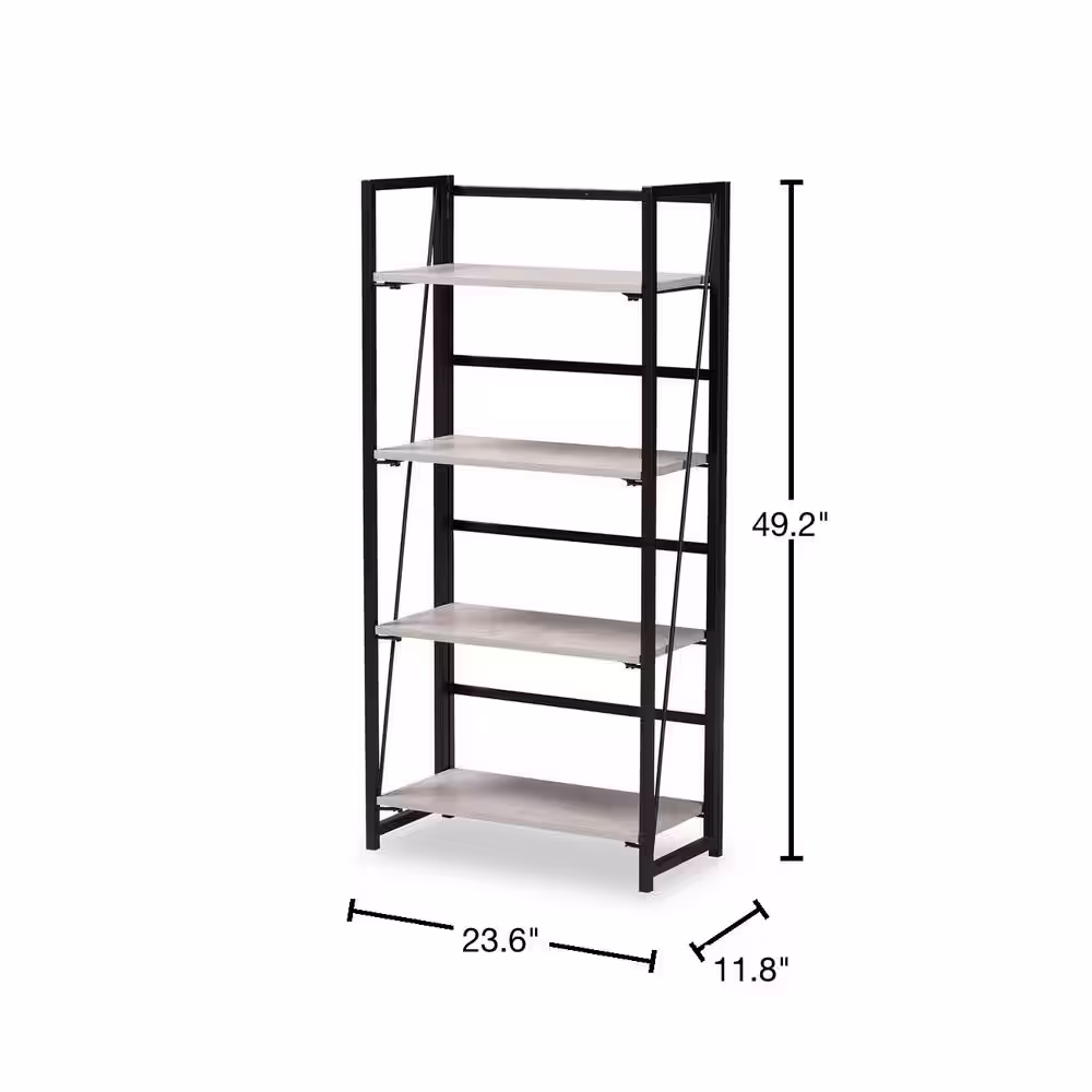 Baxton Studio Lakota Light Grey and Black 4-Tier Metal Shelving Unit (23.6 in. W x 49.2 in. H x 11.8 in. D)