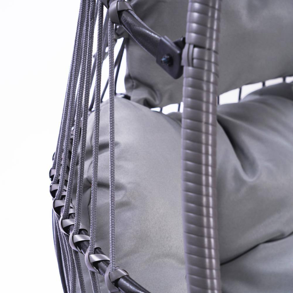 None 6.3 ft. Patio Wicker Rattan Swing Hammock Egg Chair With Cushion and Pillow in Gray