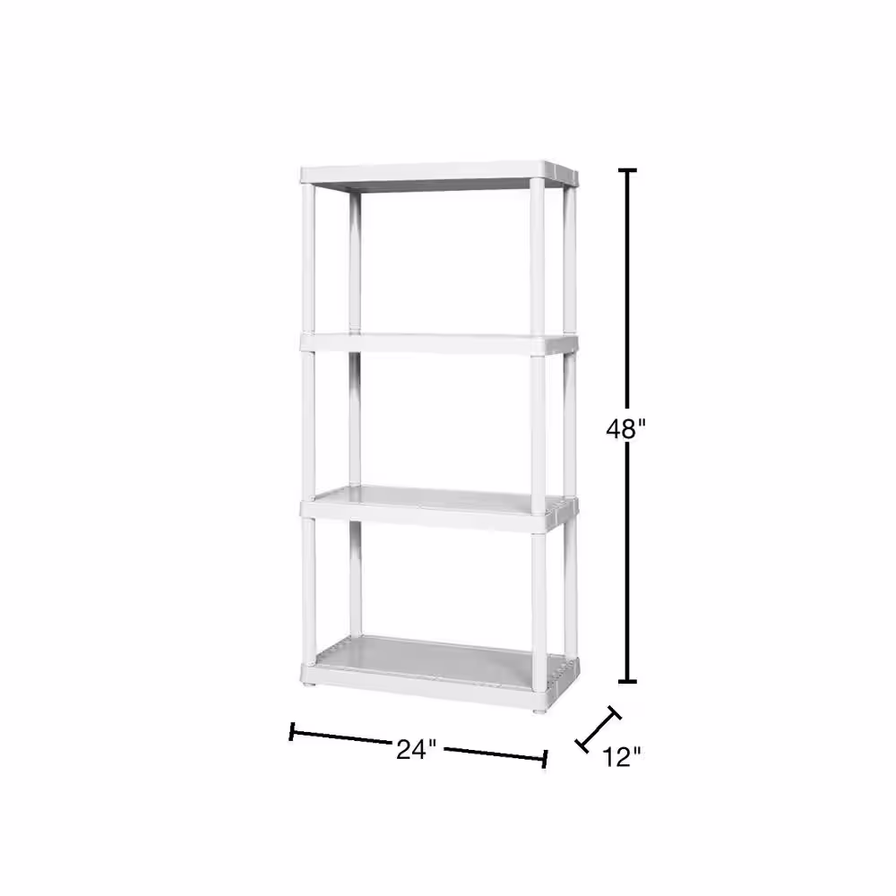 GRACIOUS LIVING 4-Pack White 4-Tier Plastic Garage Storage Shelving Unit (24 in. W x 48 in. H x 12 in. D)