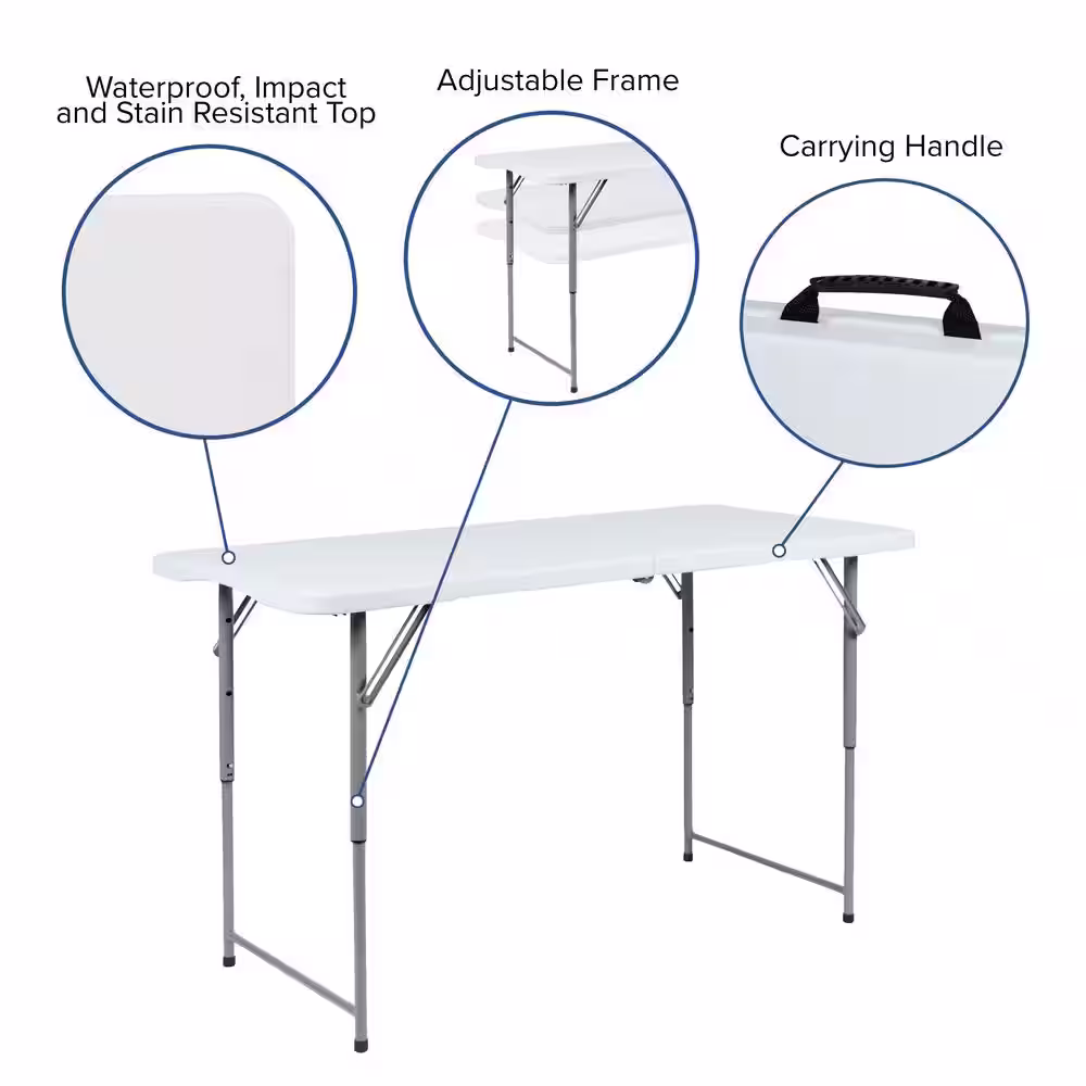 Carnegy Avenue 4-ft Granite White Plastic Adjustable Bi-Fold Folding Table (1 Pack)