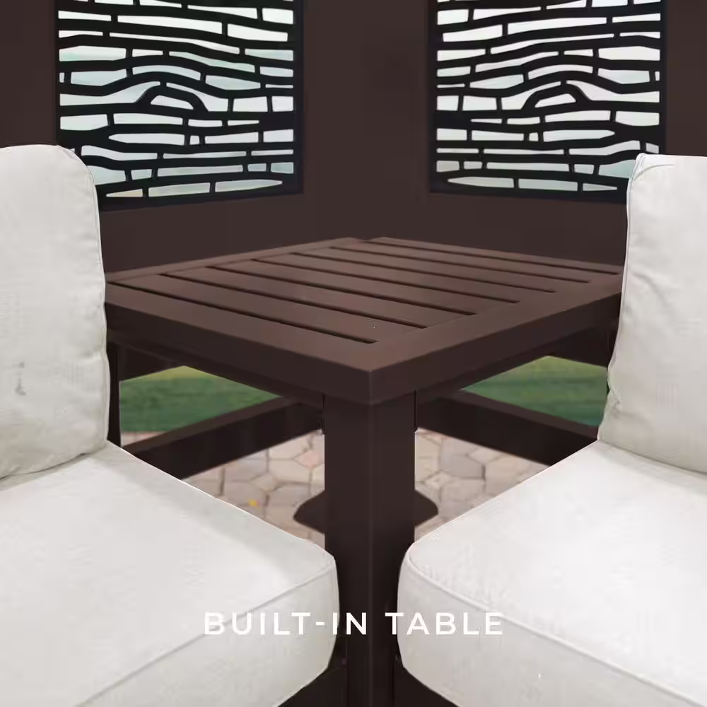 Backyard Discovery Hillsdale 8 ft. x 8 ft. Brown Steel Traditional Cabana Pergola with Conversation Seating in Pumice