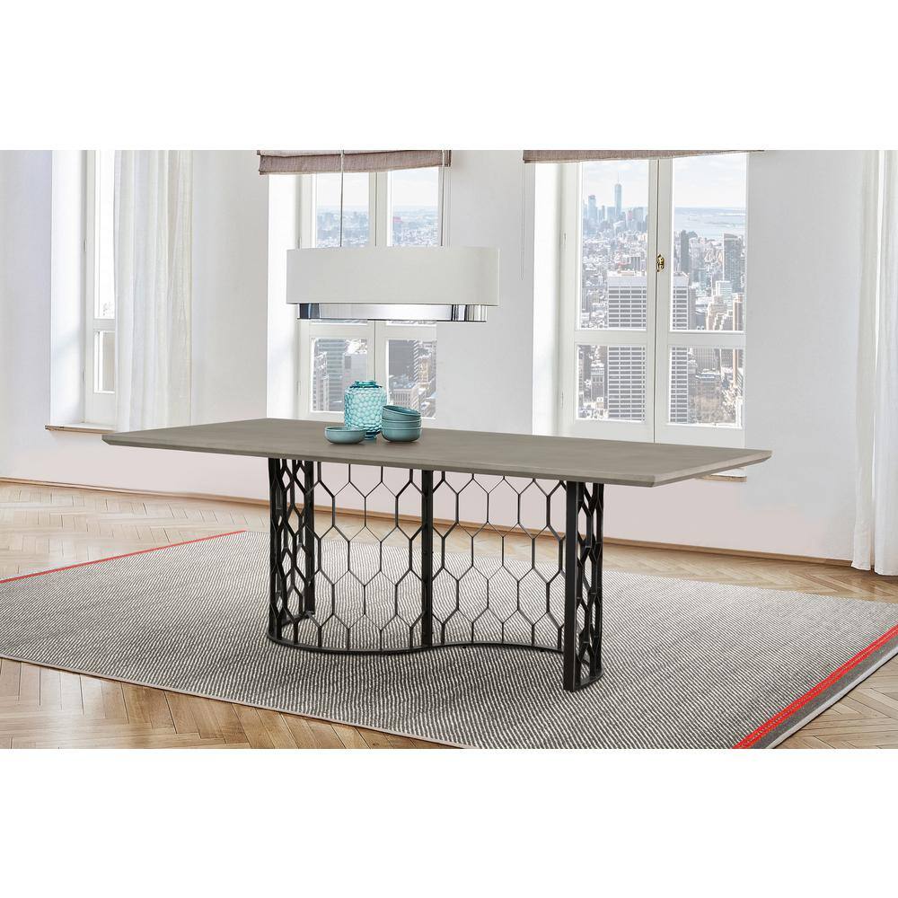 Armen Living Solange 87 in. W Rectangular Black Concrete Top and Metal Dining Table (Seats Up to 8)