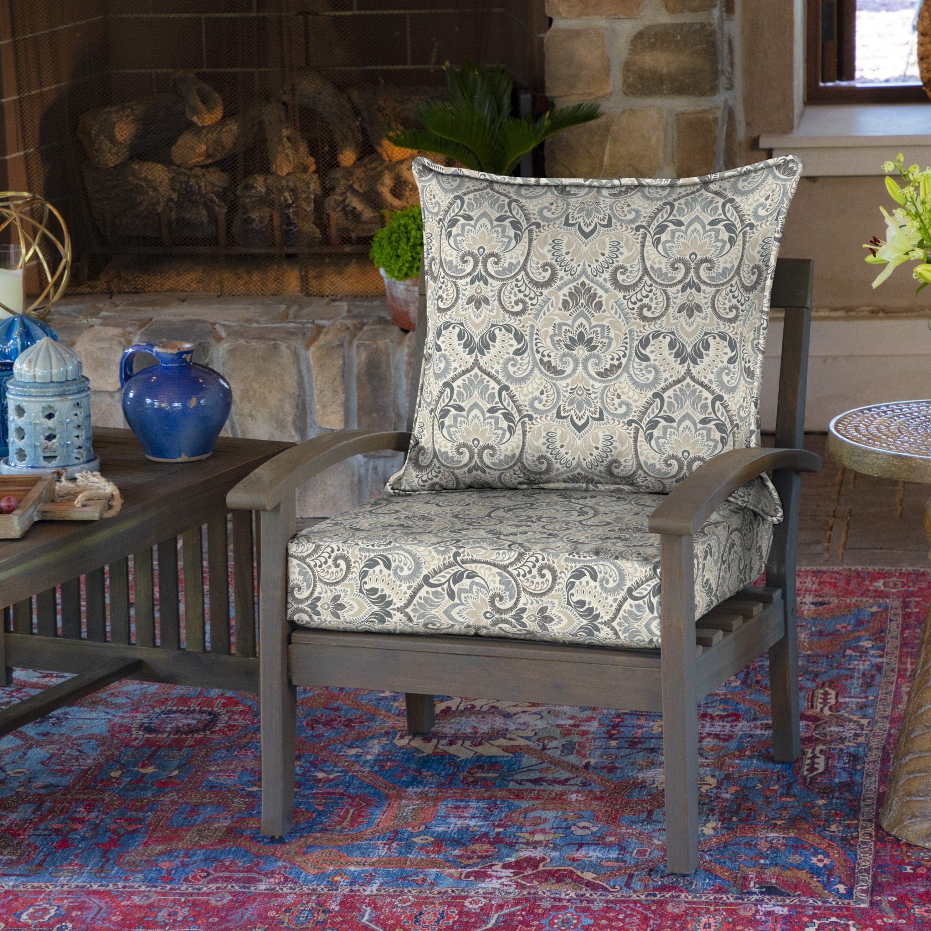 Arden Selections Outdoor Deep Seating Cushion Set 24 x 24, Neutral Aurora Damask