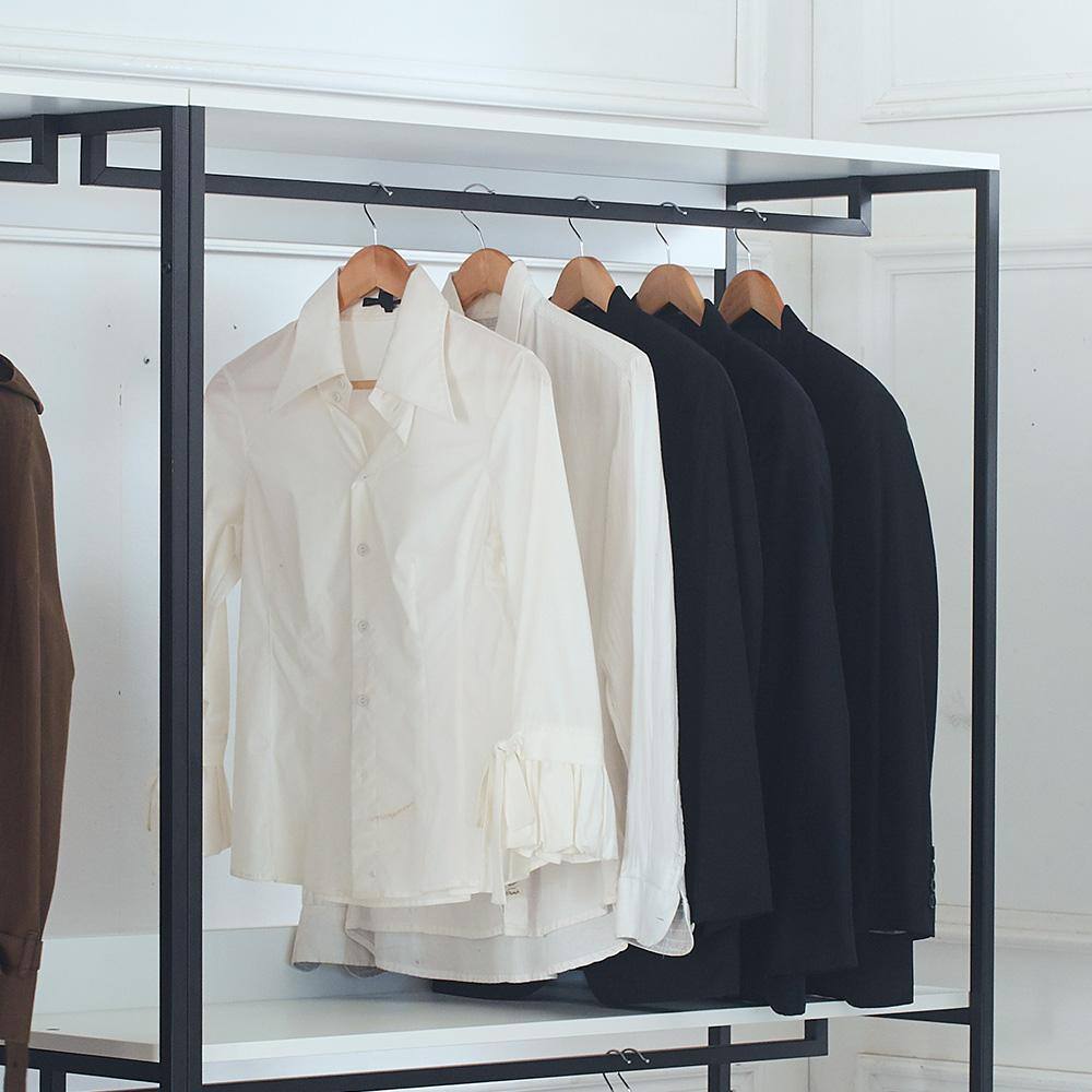 None Fiona 111 in. W White Freestanding 3 Tower System 7 -Shelf Walk in Wood Closet System with Metal Frame