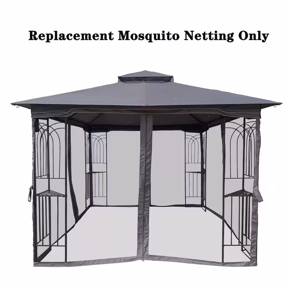 None 10 ft. x 10 ft. Black Gazebo Replacement Mosquito Netting with Zippers, 4-Side Mesh Walls