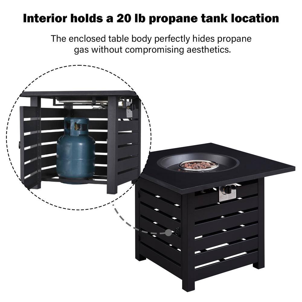 maocao hoom 32 in. x 24 in. 40000 BTU Square Black Metal Propane Gas Fire Pit Table with Gray Table Top