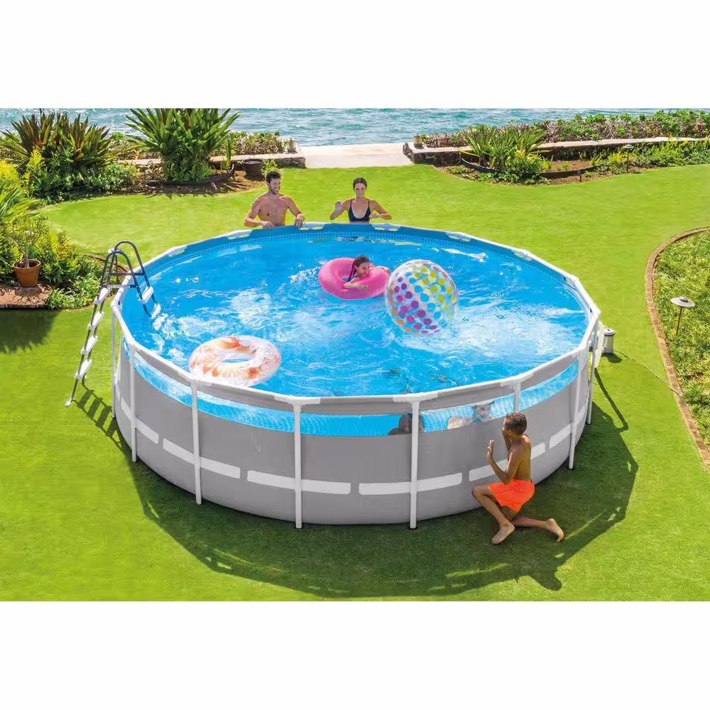 INTEX 16 ft. x 48 in. Clearview Prism Above Ground Swimming Pool with Pump, Round