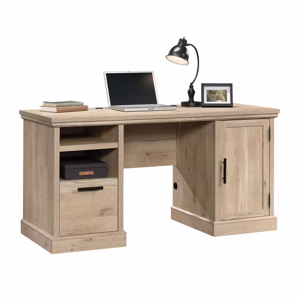 SAUDER Aspen Post 59.055 in. W Prime Oak Computer Desk with Cord Management