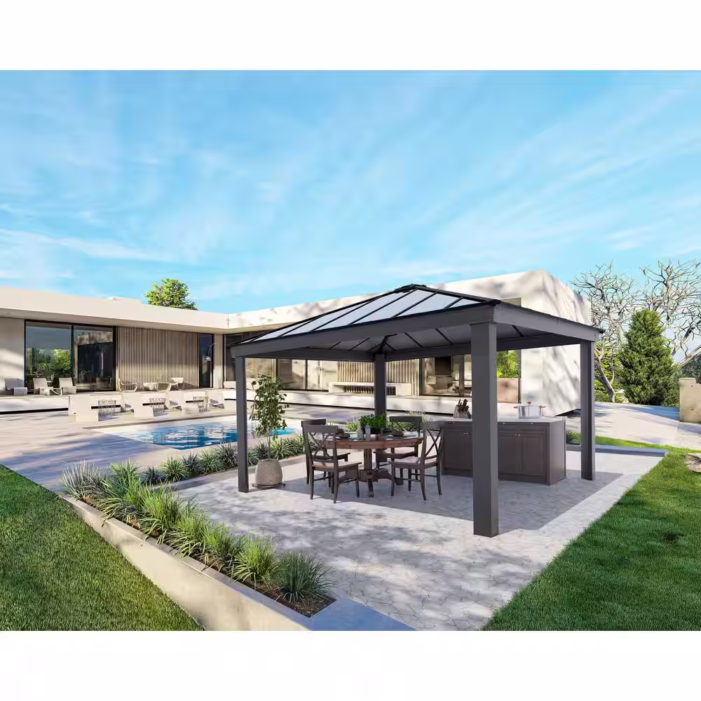 CANOPIA by PALRAM Dallas 14 ft. x 14 ft. Gray/Gray Opaque Outdoor Gazebo with Insulating and Sleek Roof Design